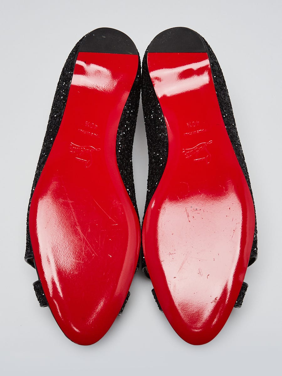 Christian Louboutin Black Glitter Croisette Open Toe Flats 10/40.5