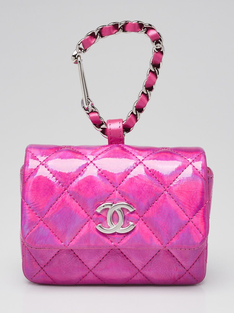 Chanel Hot Pink Quilted Patent Leather CC Hook Card Holder
