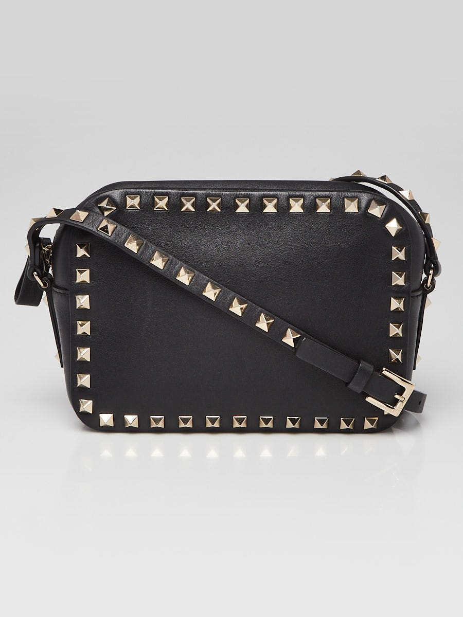 Valentino Black Smooth Leather Rockstud Camera Bag