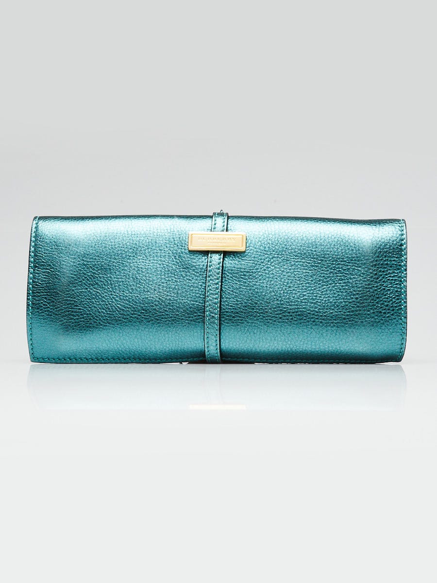 Burberry Blue Petrol Metallic Leather Abbeyville Clutch Bag Yoogi s Closet