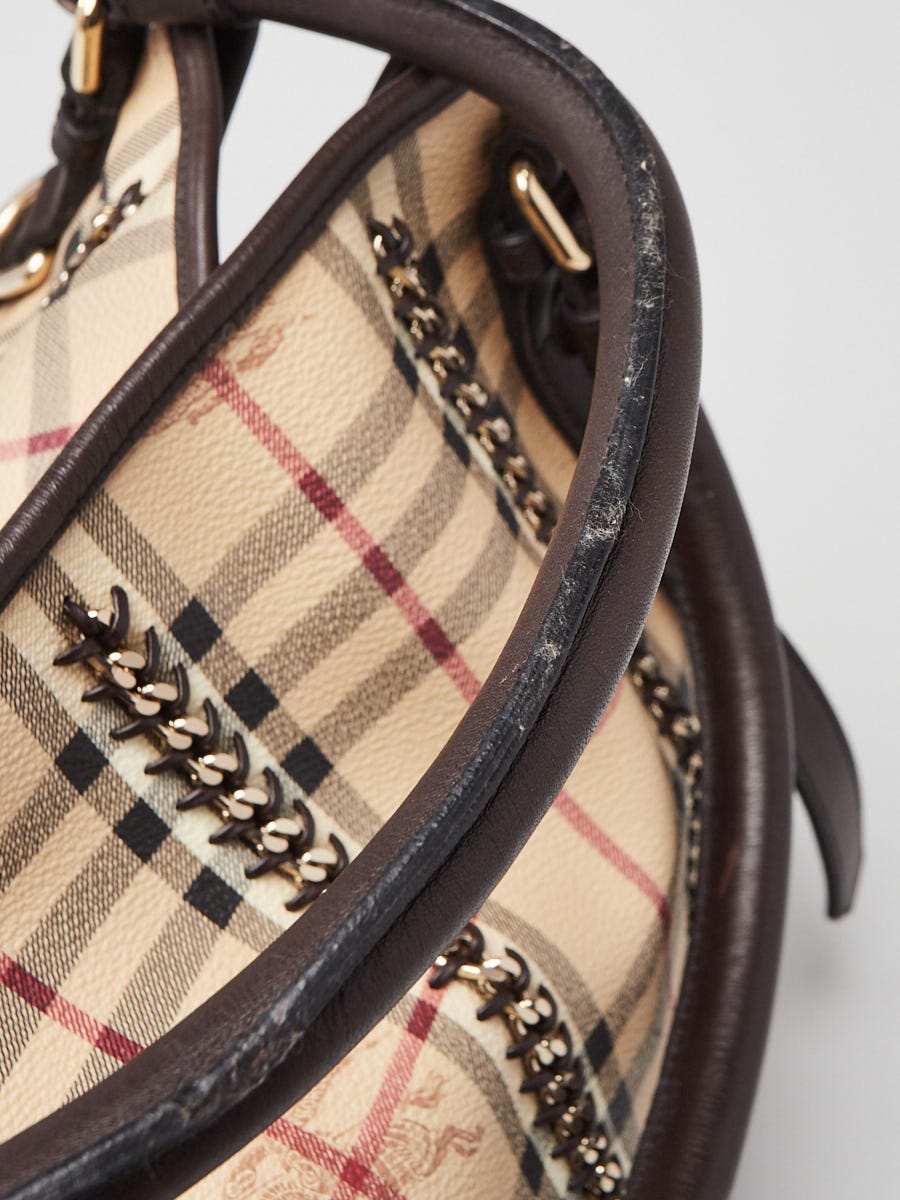 Burberry Brown Leather Haymarket Check Coated Canvas Chain