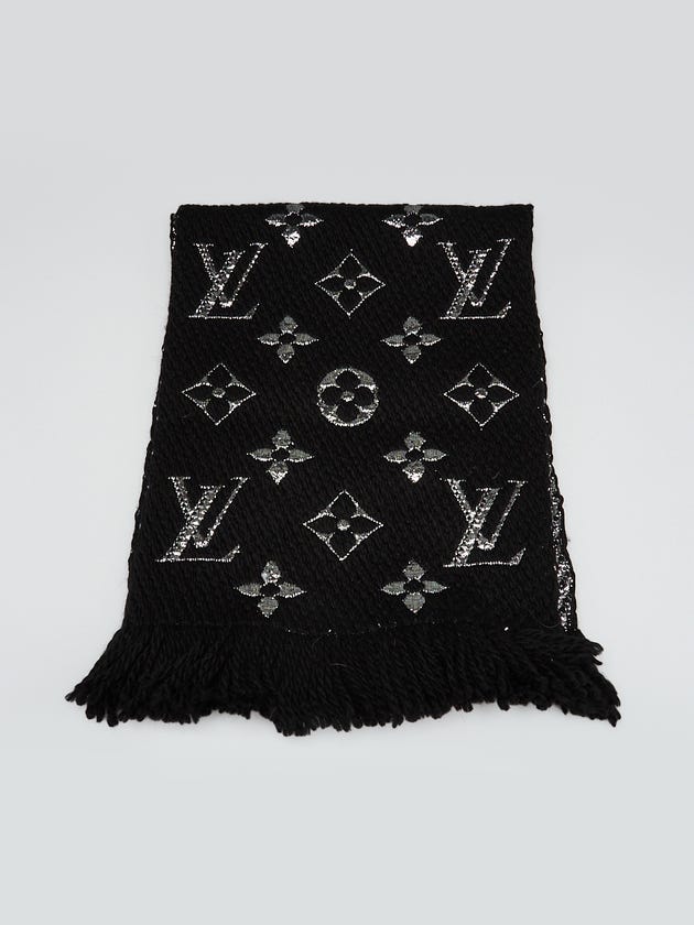 Louis Vuitton Black Shine Wool/Silk Logomania Scarf