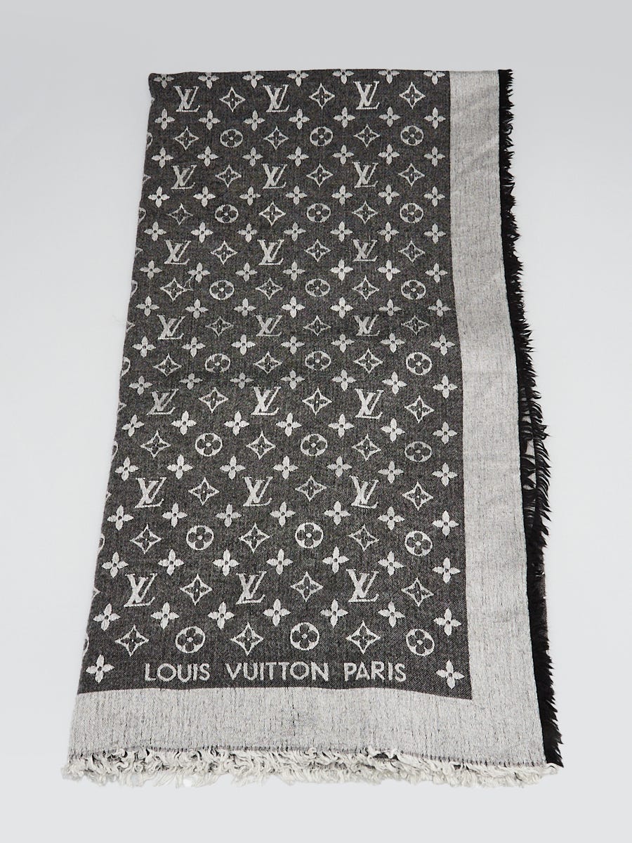 Louis Vuitton Black Monogram Denim Silk/Wool Shawl Scarf