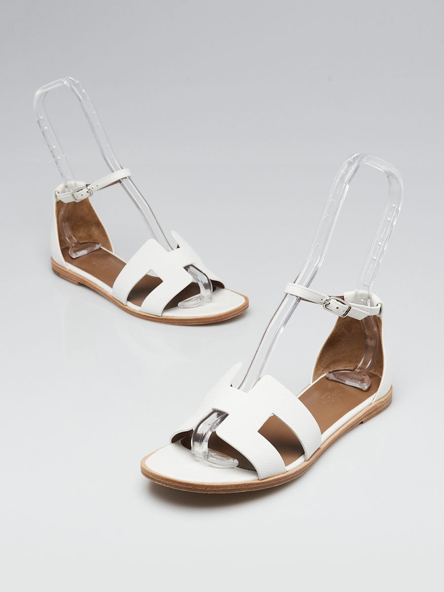 Hermes Blanc Epsom Calfskin Leather Santorini Sandals Size 6.5/37