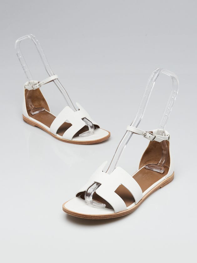 Hermes Blanc Epsom Calfskin Leather Santorini Sandals Size 6.5/37