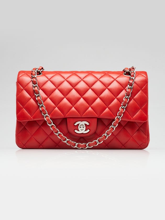 Chanel Red Quilted Lambskin Leather Classic Medium Double Flap Bag