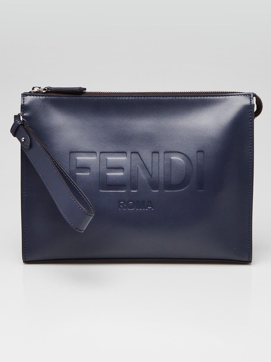 Fendi Blue Calfskin Leather Roma Zip Clutch Bag 7VA491 Yoogi s Closet