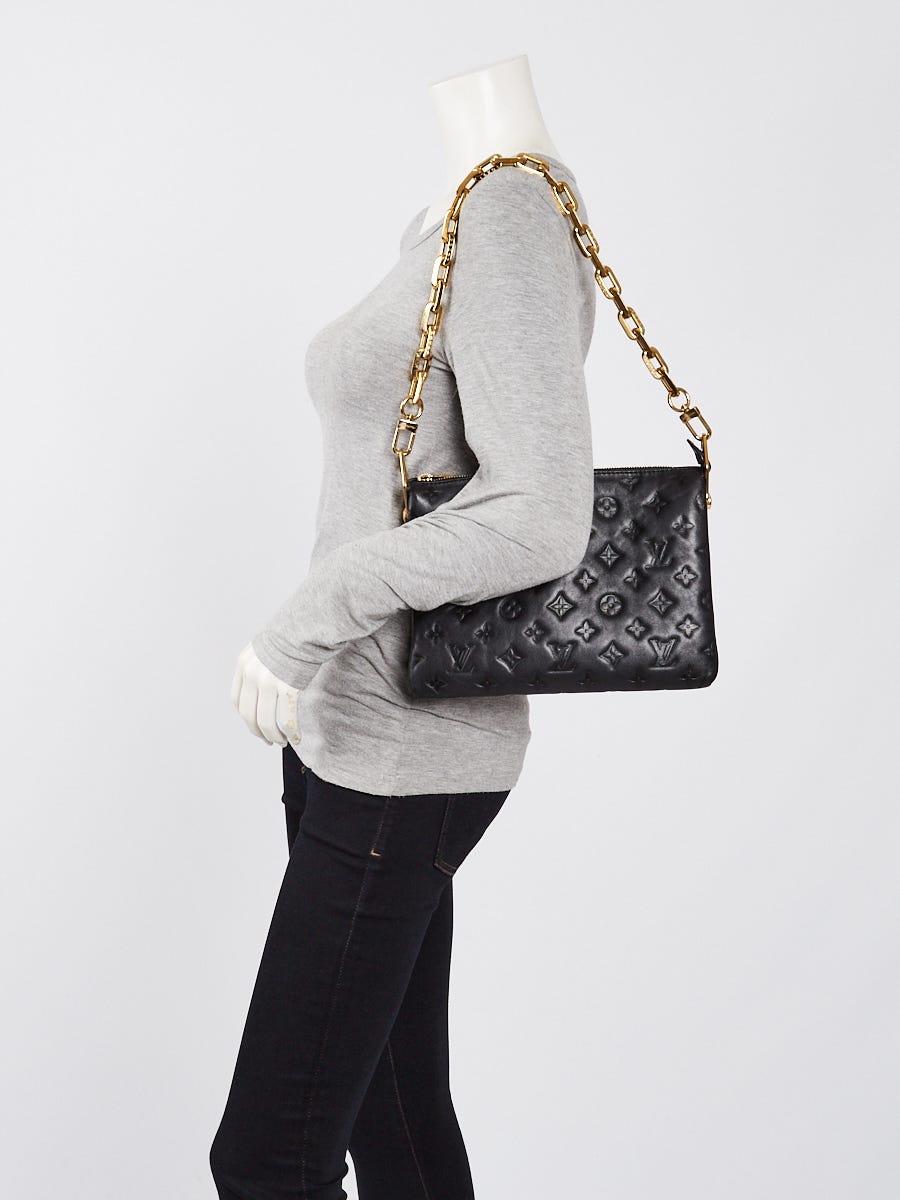 Louis Vuitton Black Monogram Embossed Lambskin Leather Coussin PM Bag w/o Long Strap