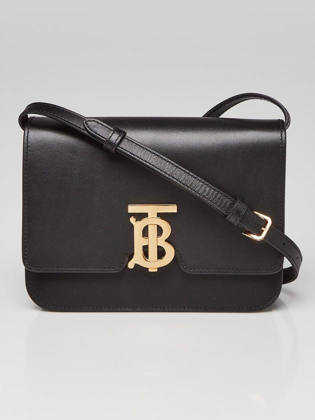 Burberry Black Smooth Calfskin Leather TB Small Flap Bag