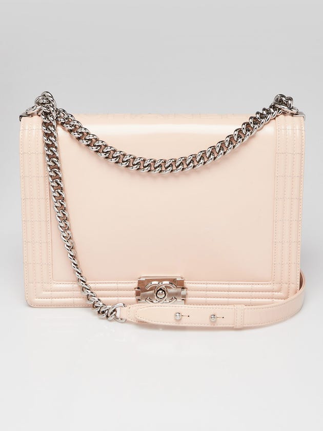 Chanel Beige Glazed Calfskin Leather Large Boy Flap Bag