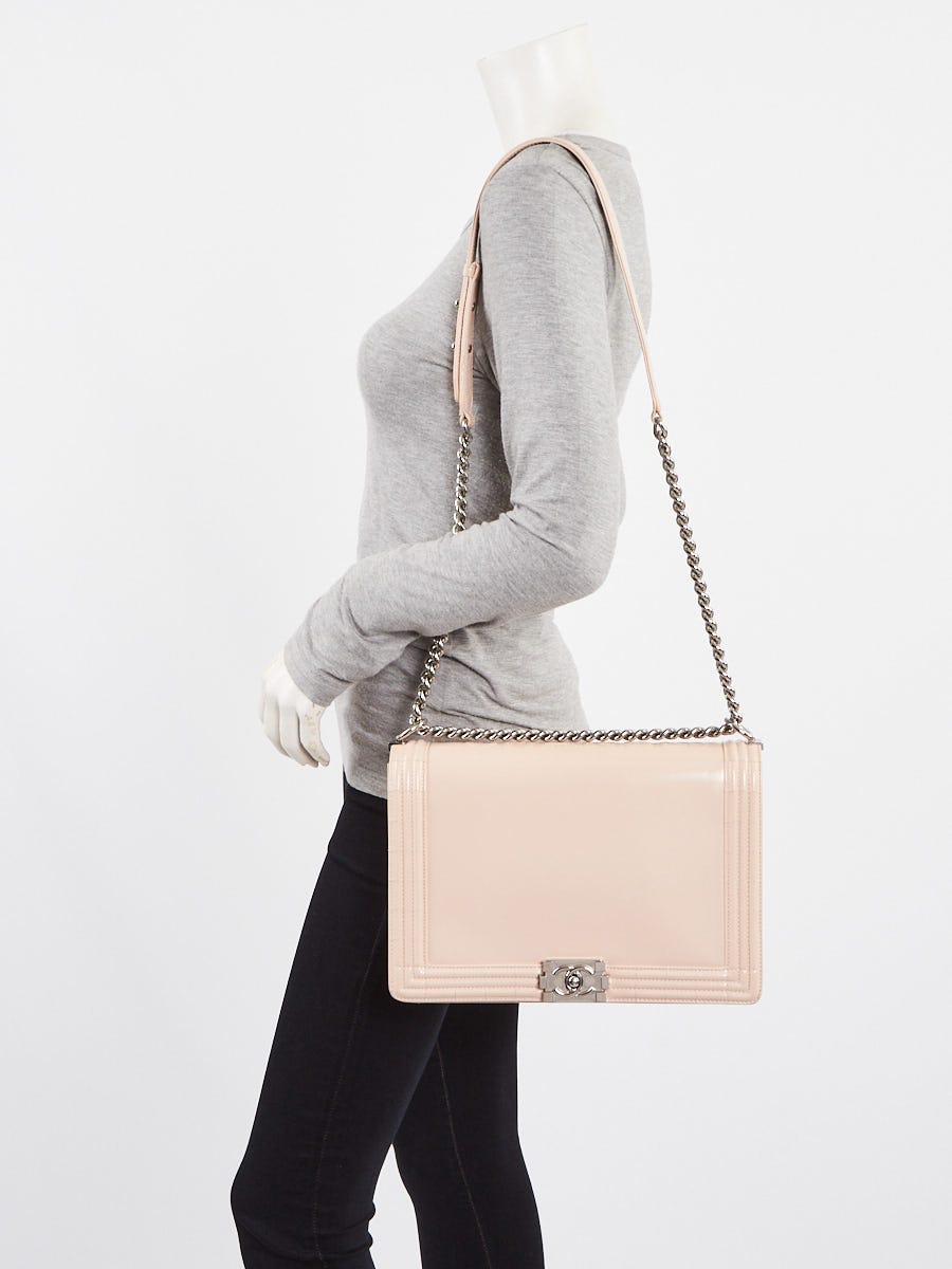 Chanel Beige Glazed Calfskin Leather Large Boy Flap Bag