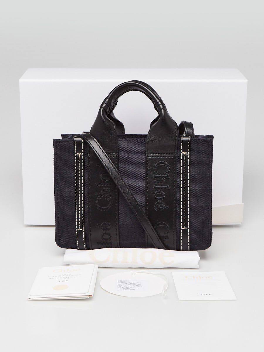Chloe Deep Denim Blue Canvas/Leather Mini Woody Tote Bag
