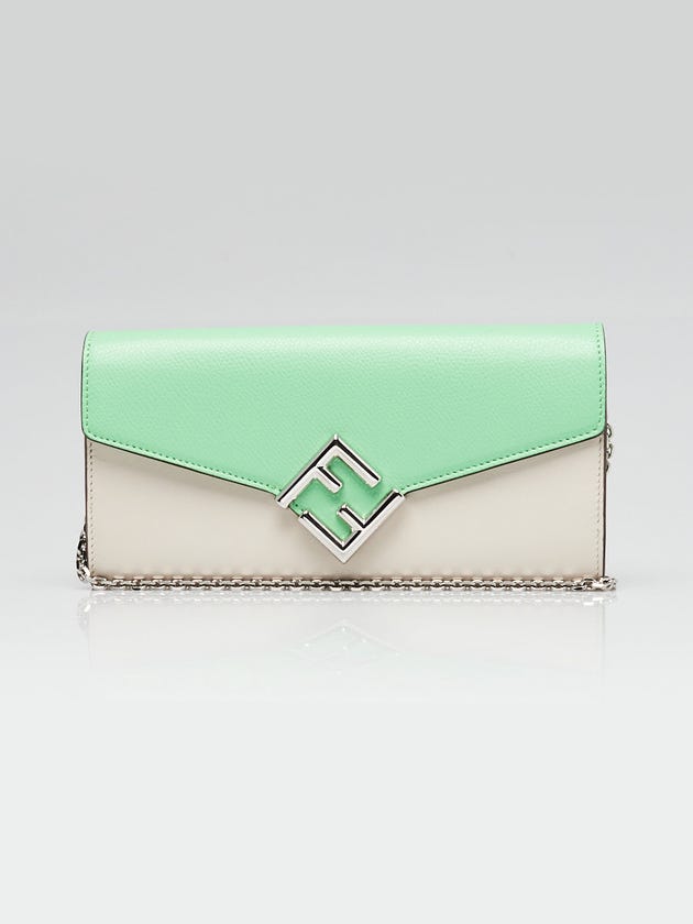 Fendi Latte/Edamame Leather Continental Wallet On Chain 8M0365