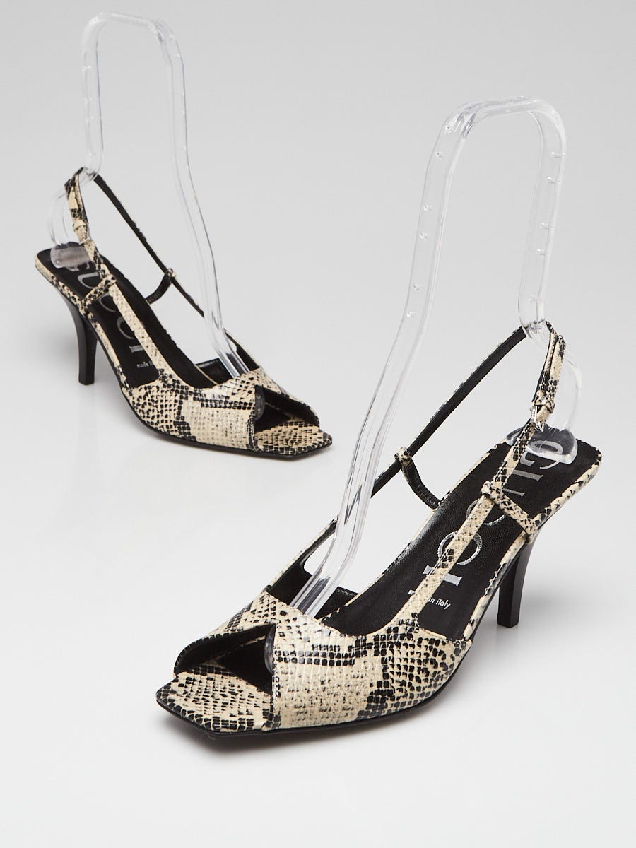 Gucci Black/Beige Python Printed Leather Peep Toe Sandals Size 8.5 ...