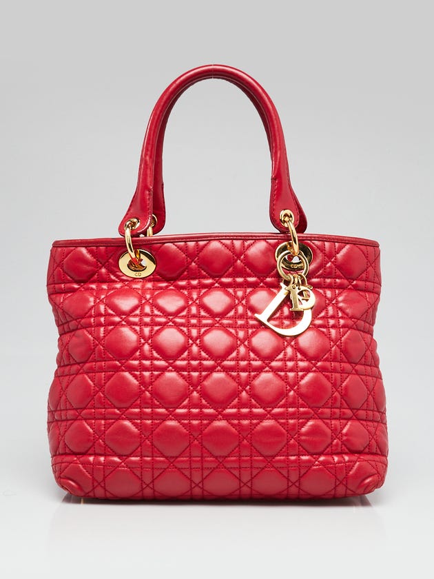 Christian Dior Red Cannage Quilted Lambskin Soft Lady Dior Tote Bag
