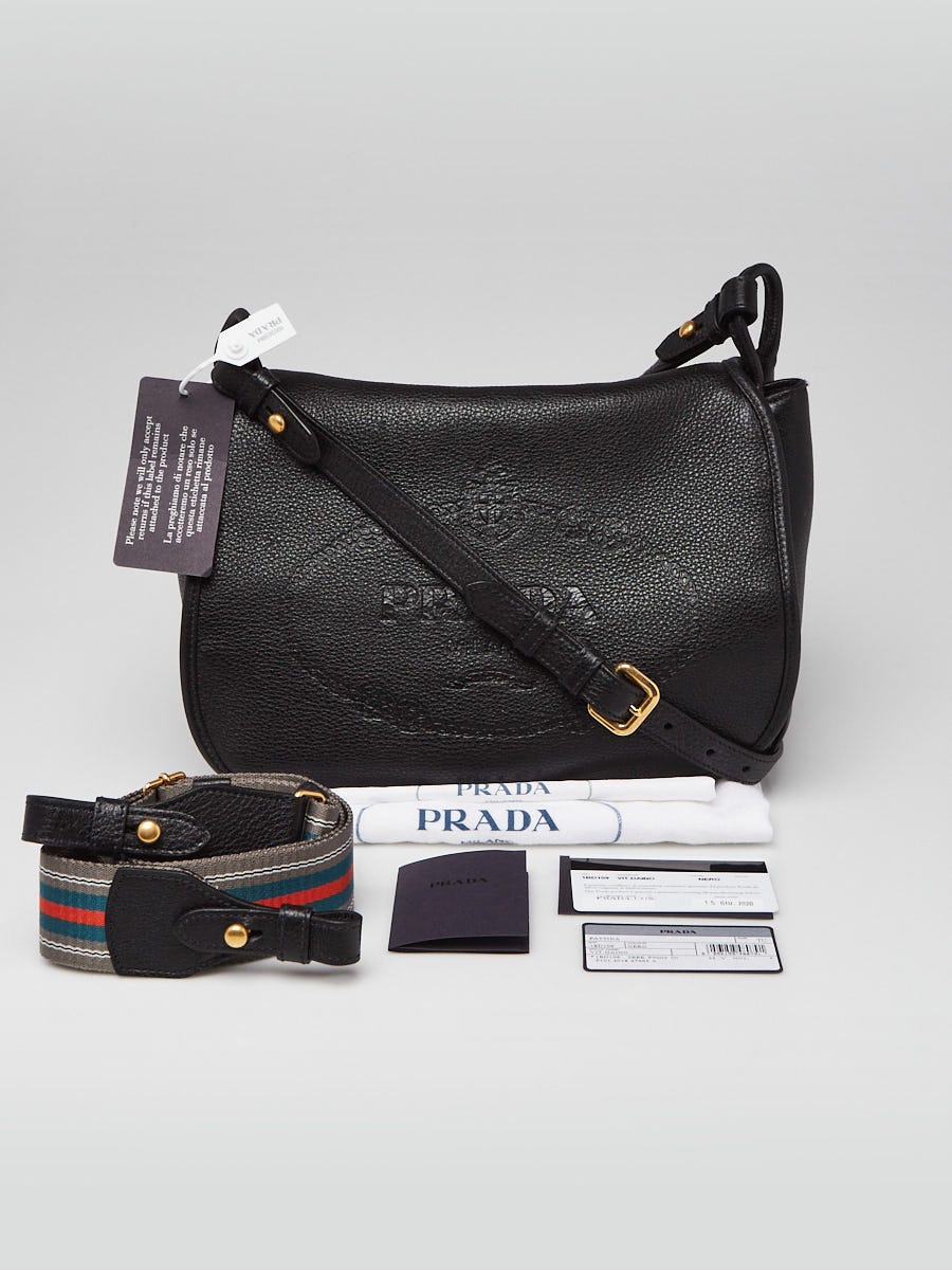 Prada Black Vitello Daino Leather Embossed Logo Shoulder Bag Prada Black Vitello Daino Leather Embossed Logo Shoulder Bag