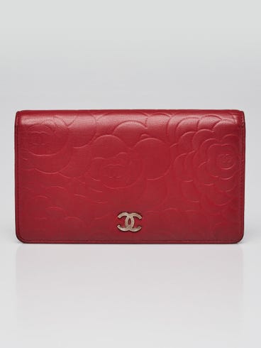 Chanel Red Camellia Embossed Lambskin Leather L Yen Wallet