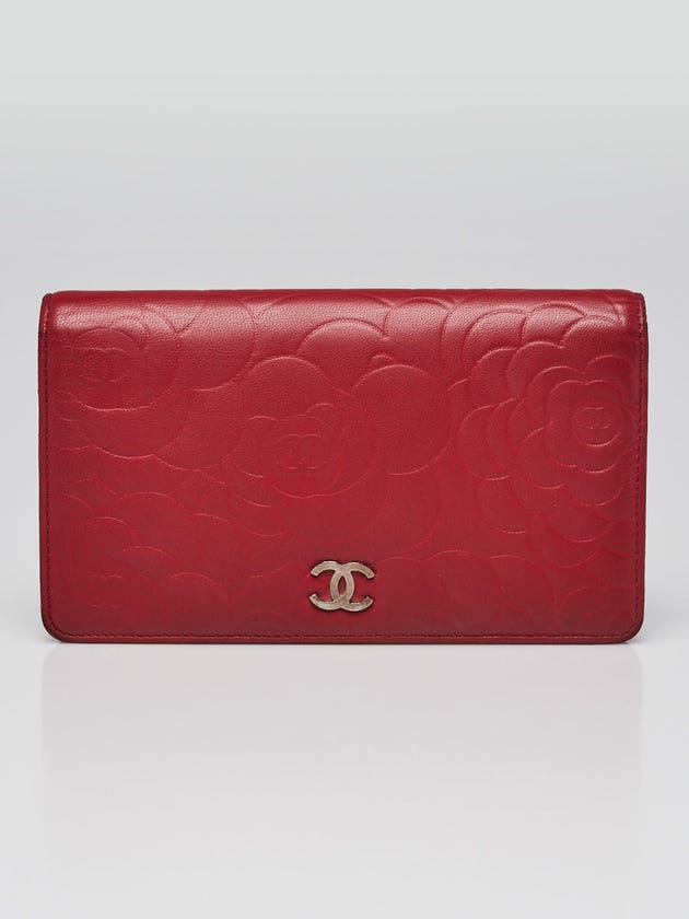Chanel Red Camellia Embossed Lambskin Leather L Yen Wallet