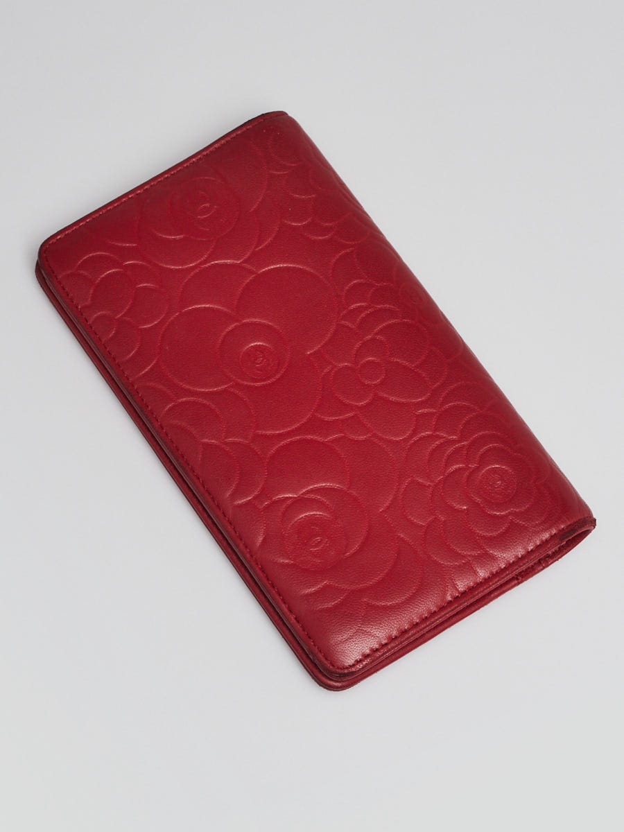 Chanel Red Camellia Embossed Lambskin Leather L Yen Wallet