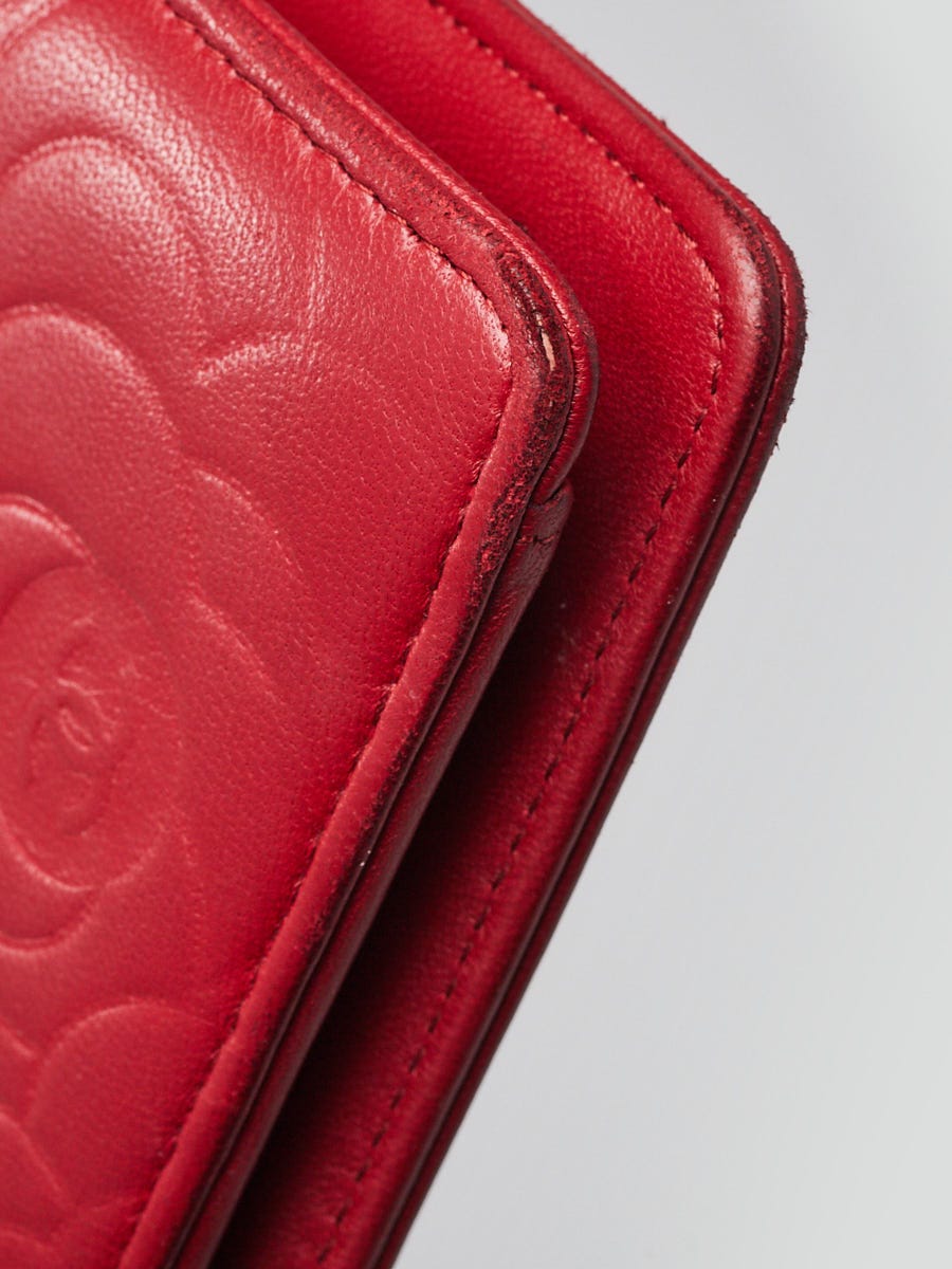 Chanel Red Camellia Embossed Lambskin Leather L Yen Wallet Yoogi s Closet