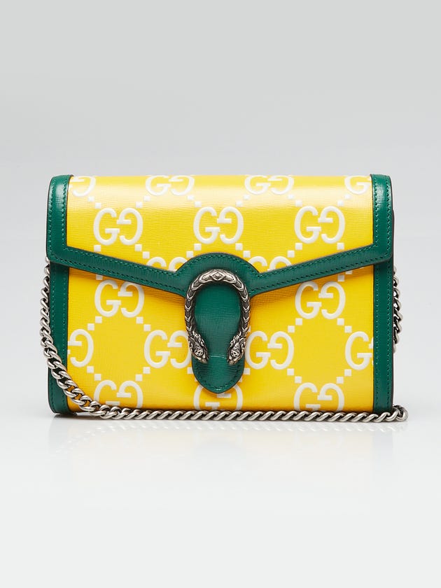 Gucci Yellow/Green GG Embossed Leather Dionysus Mini Wallet On Chain Bag