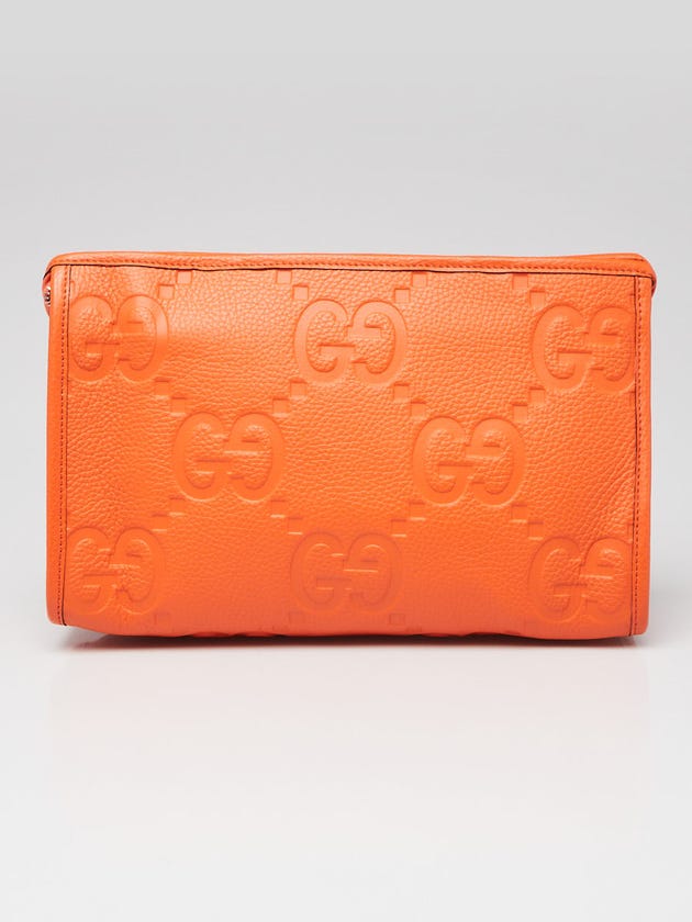 Gucci Orange Calfskin Leather Jumbo Embossed GG Pouch Bag