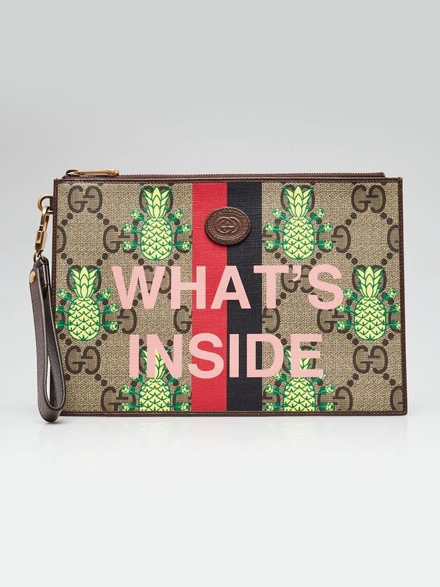 Gucci Beige/Ebony Maxi GG Canvas Pineapple Pouch Bag