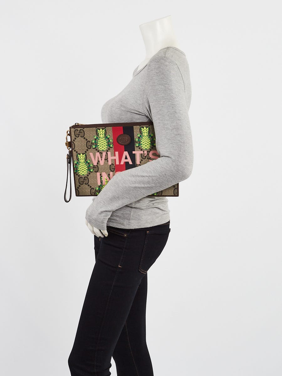 Gucci Beige/Ebony Maxi GG Canvas Pineapple Pouch Bag