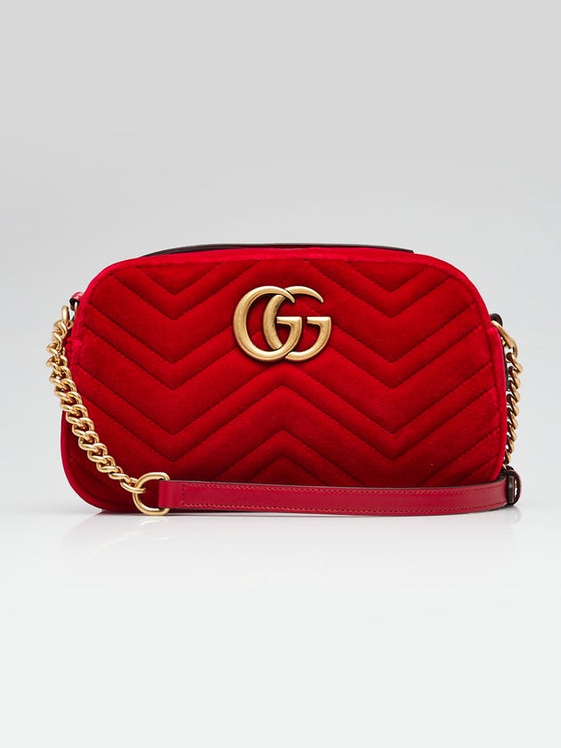 Gucci Red Quilted Velvet Marmont Metalasse Small Camera Bag