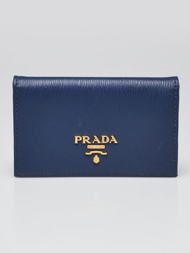 Prada Bluette Vitello Move Leather Logo Card Case 1MC122