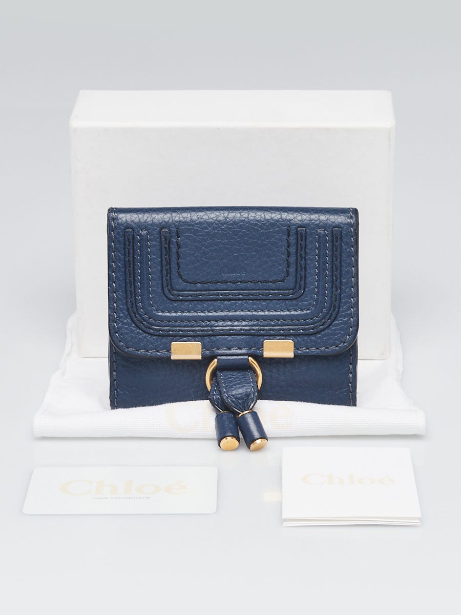 Chloe Blue Pebbled Leather Marcie Compact Wallet | Yoogi's