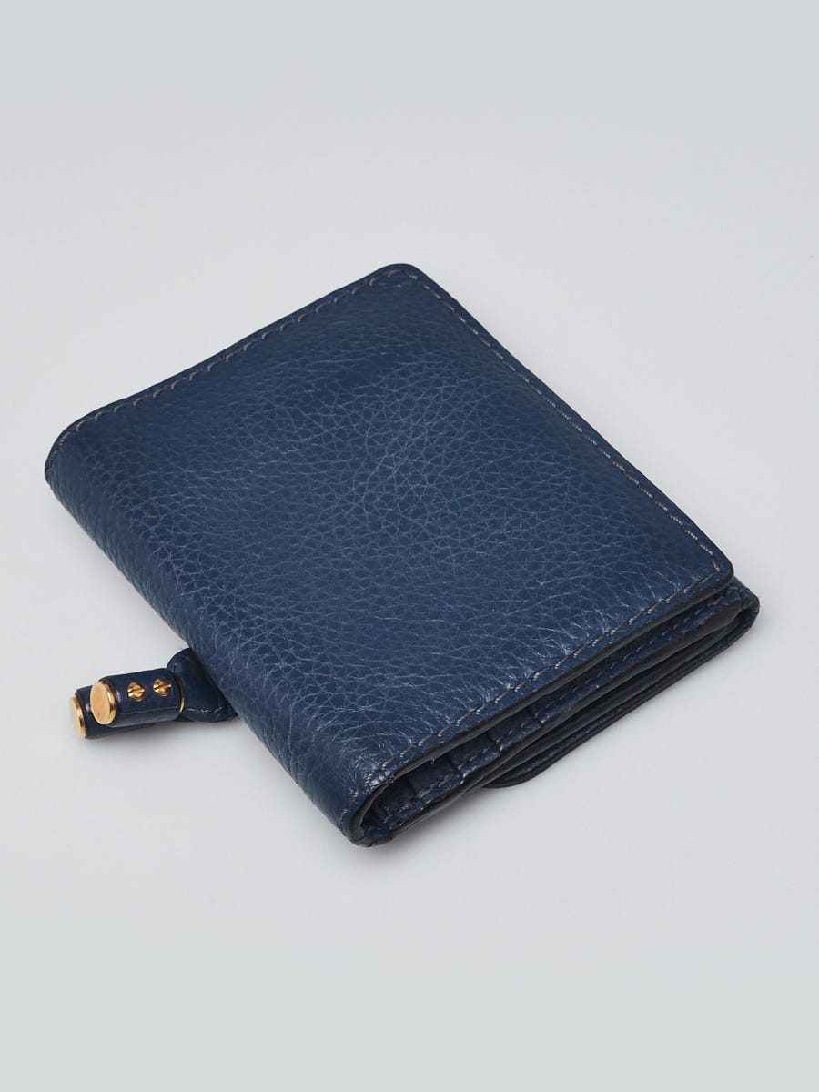 Chloe Blue Pebbled Leather Marcie Compact Wallet | Yoogi's