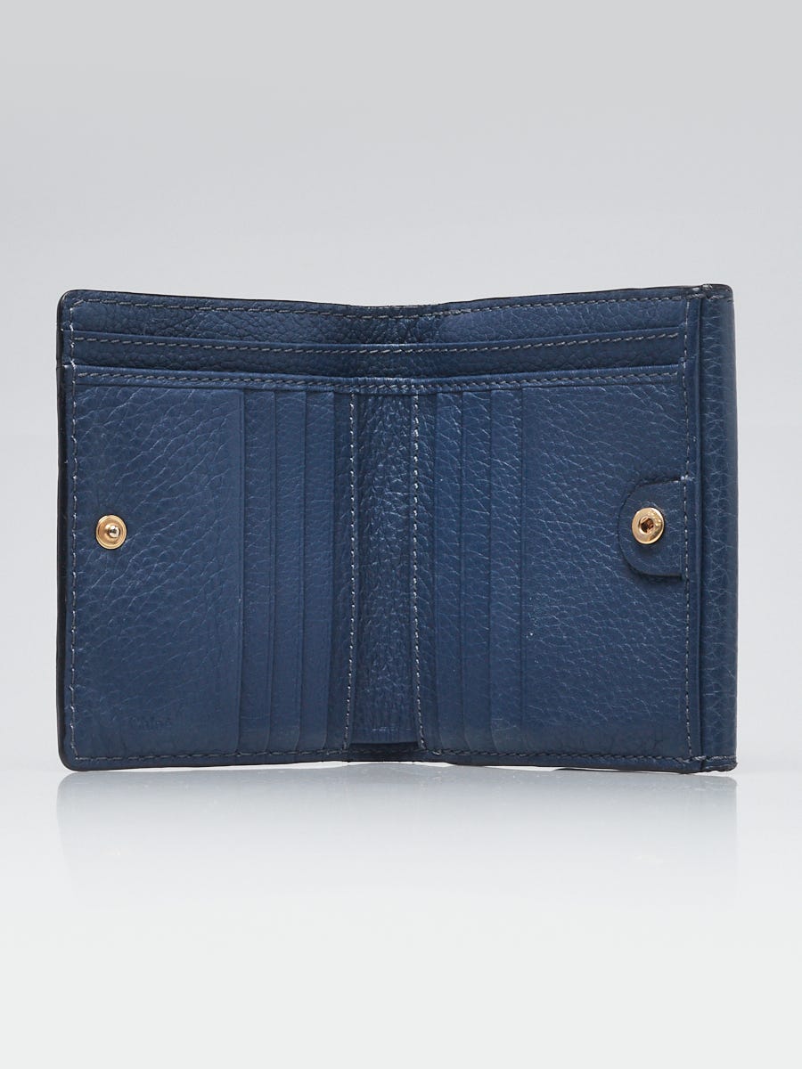 Chloe Blue Pebbled Leather Marcie Compact Wallet | Yoogi's