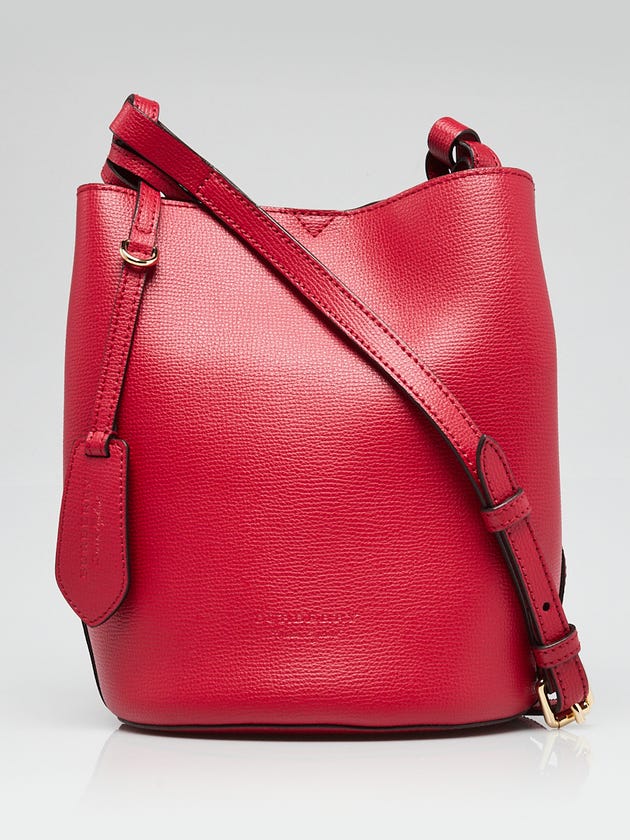 Burberry Poppy Red Pebbled Leather Lorne Bucket Bag