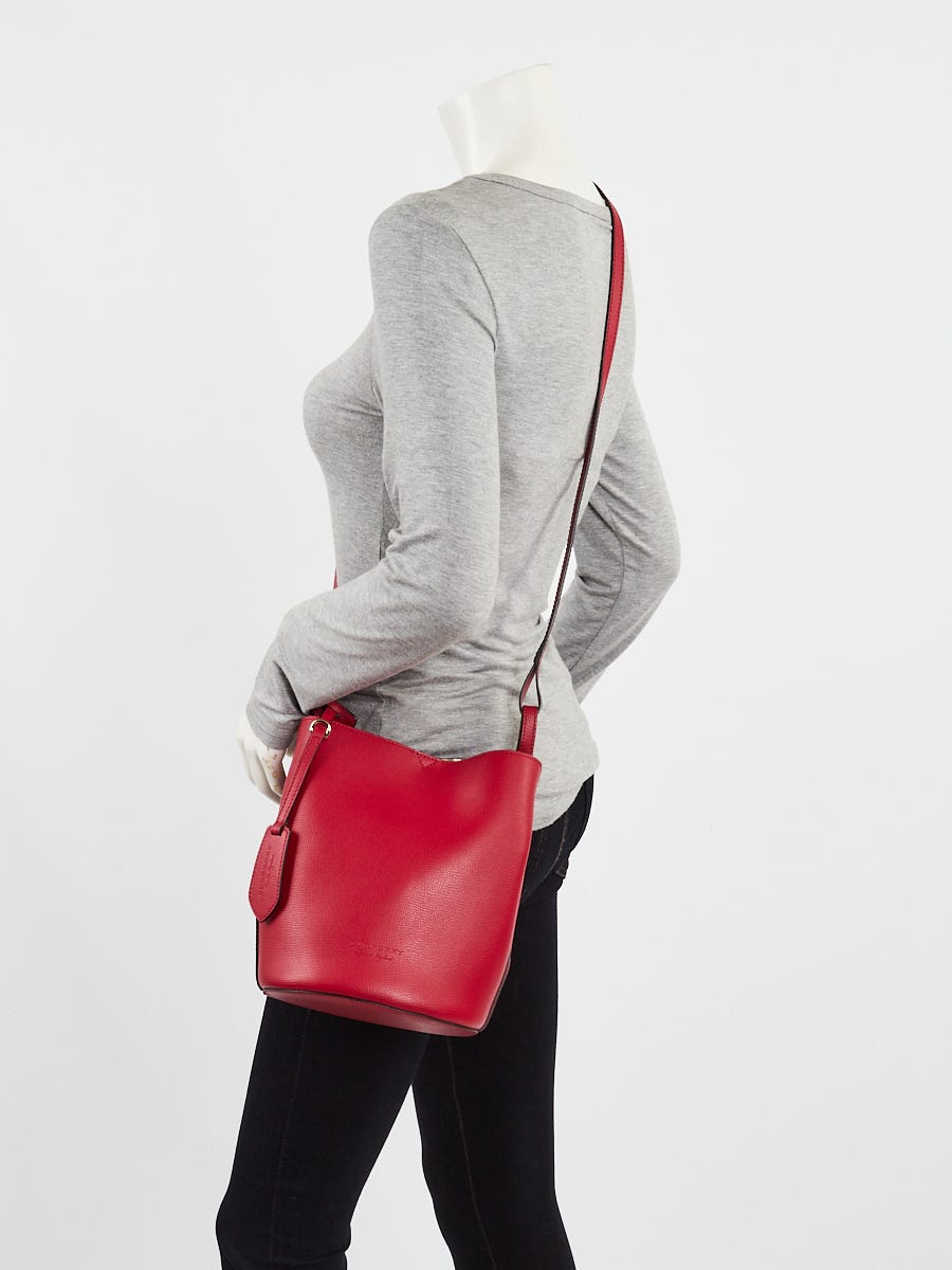 Burberry Poppy Red Pebbled Leather Lorne Bucket Bag | Yoogi's Closet