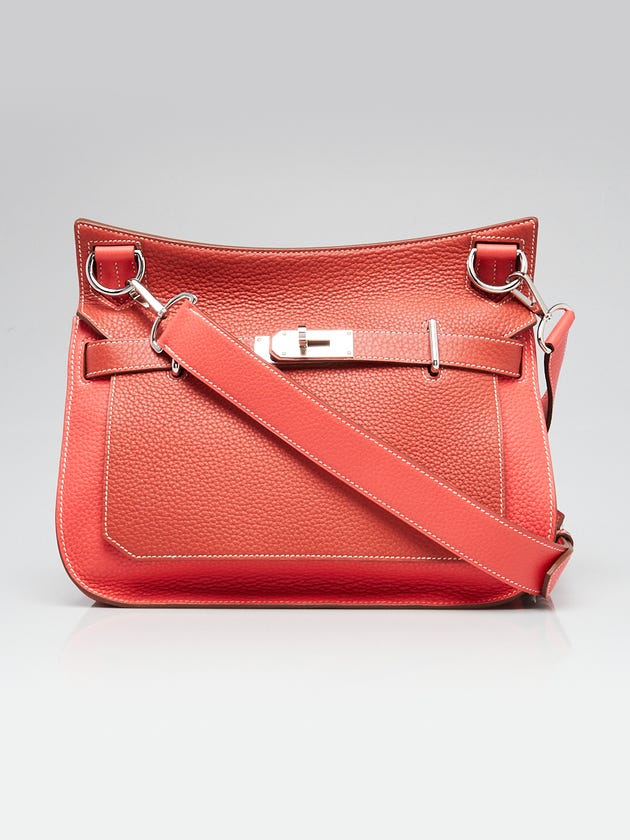 Hermes 31cm Sanguine/Rose Jaipur Clemence Leather Palladium Plated Jypsiere Bag