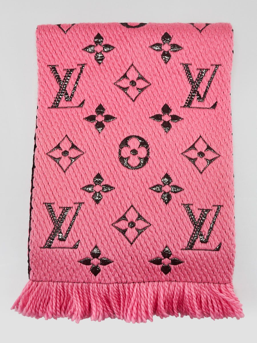 Louis Vuitton Rose Pop Wool/Silk Logomania Shine Scarf