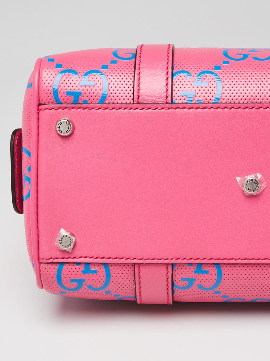 Gucci Pink/Blue GG Perforated Leather Shoulder Duffle Bag | eBay