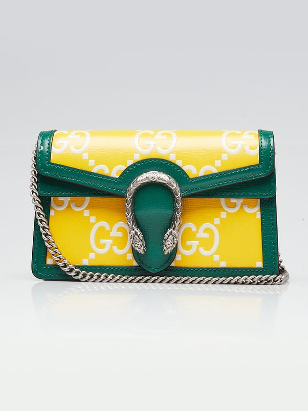 Gucci Yellow/Green GG Embossed Leather Super Mini Dionysus Shoulder Bag