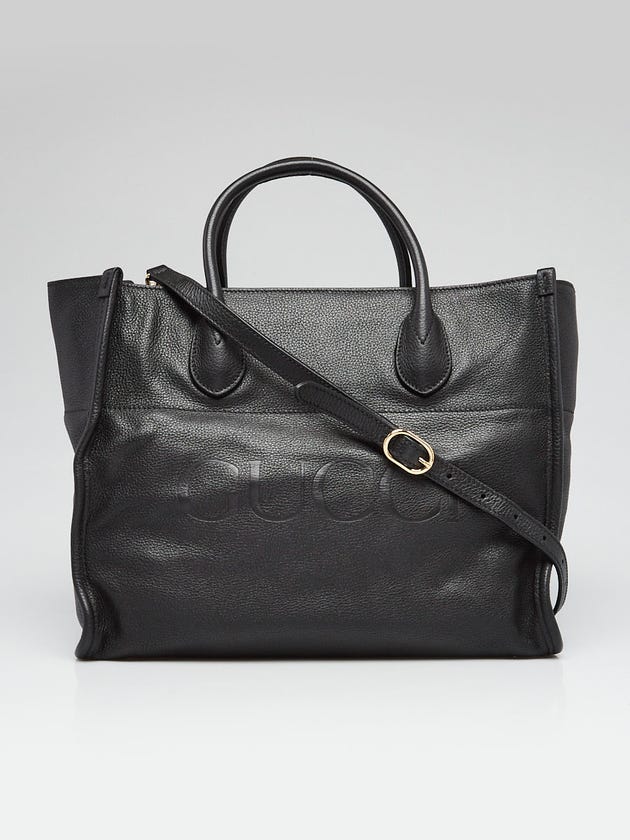 Gucci Black Pebbled Leather Small Logo Tote Bag