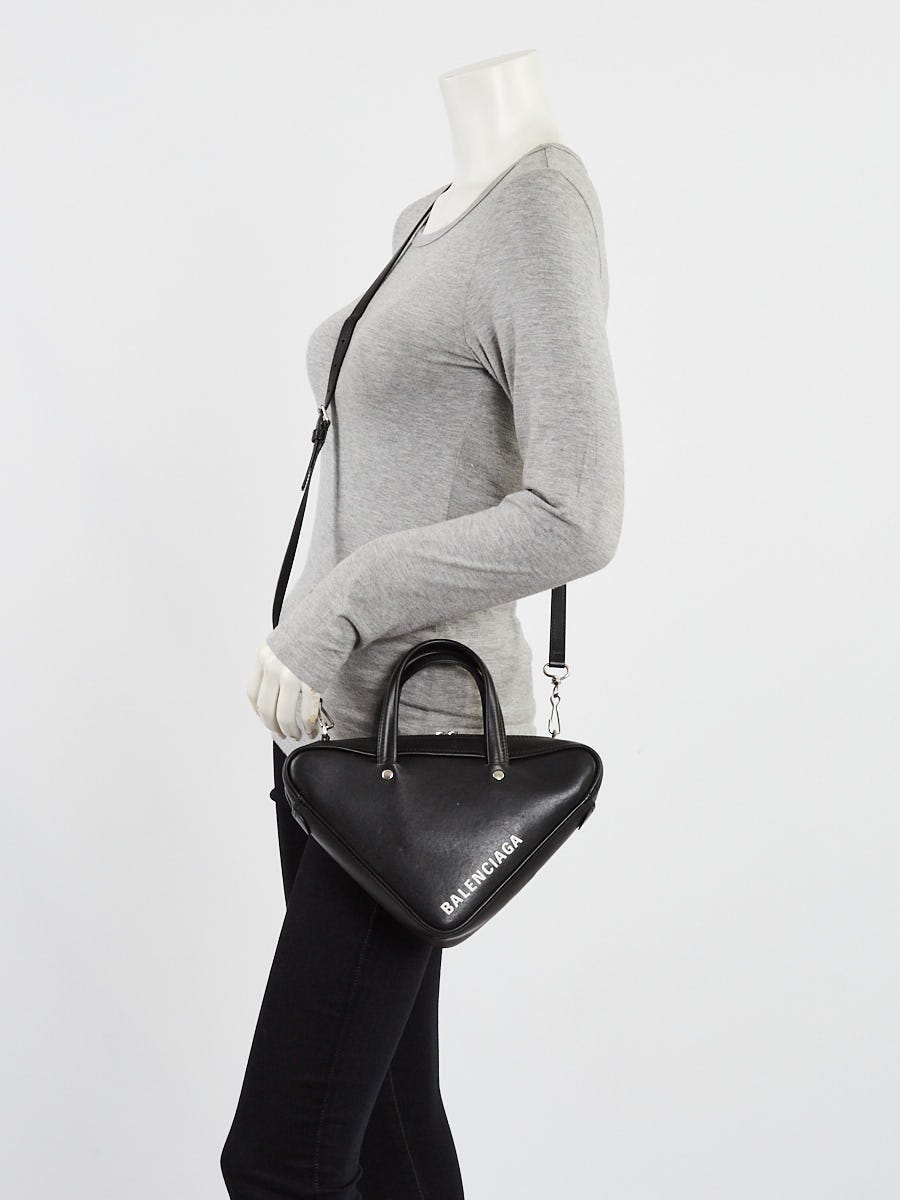 Balenciaga Black Leather XS Triangle Duffle Crossbody Bag
