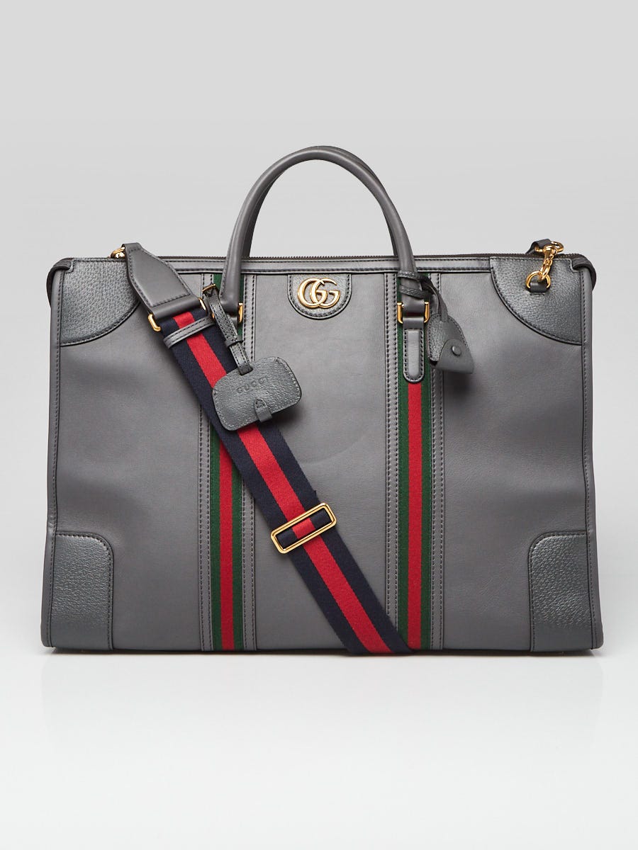 Gucci Grey Leather Vintage Web Maxi Duffle Bag Yoogi s Closet