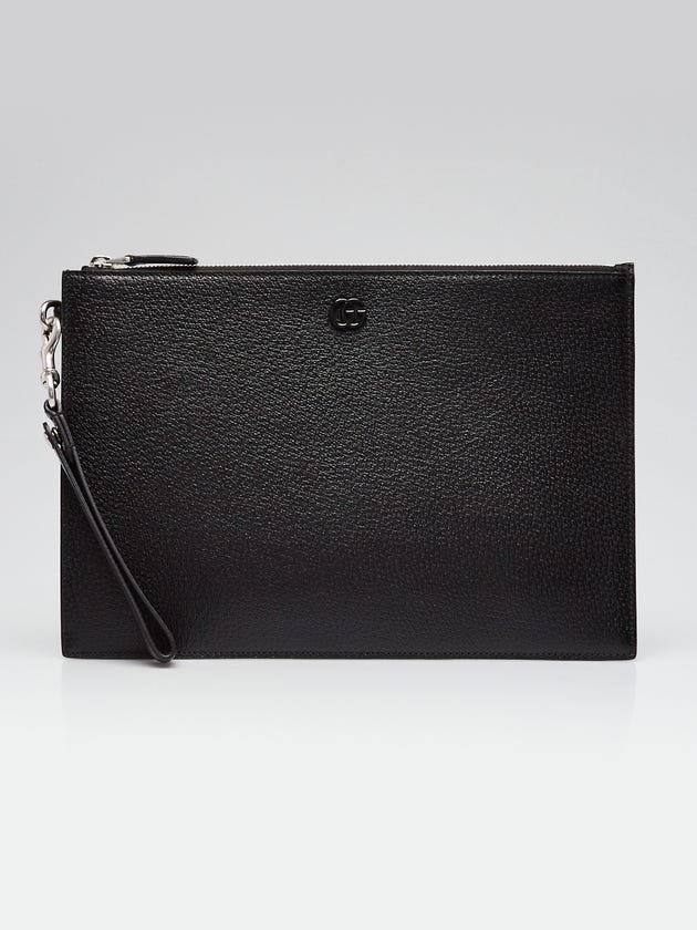 Gucci Black Textured Leather GG Marmont Zip Wristlet Clutch Bag
