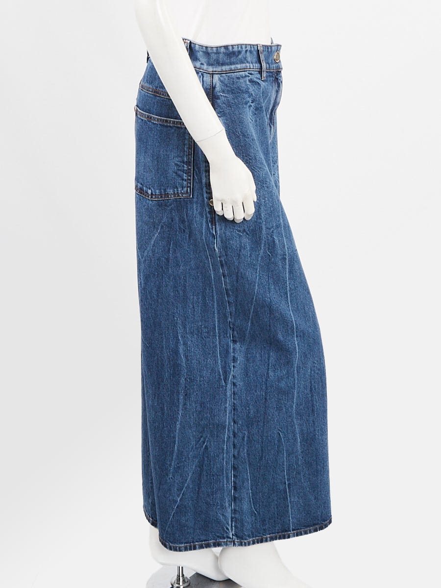Chanel Blue Cotton Denim Wide Leg High Waisted Jeans Size 8