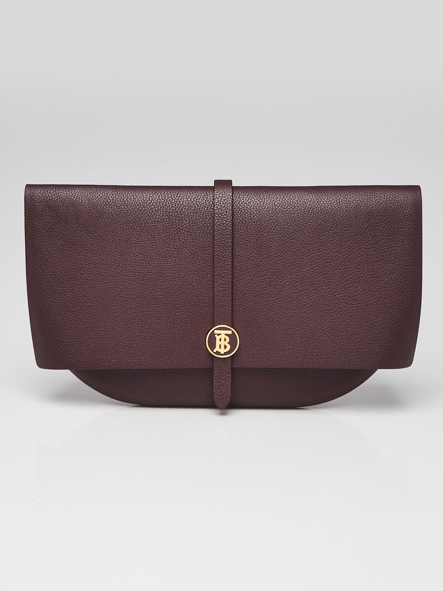 Burberry Burgundy Pebbled Leather Anne Flap Clutch Bag Yoogi s Closet