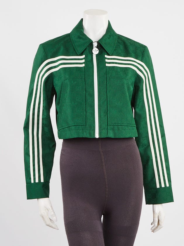 Gucci x Adidas Green/White GG Polyester Cropped Jacket Size 6/40