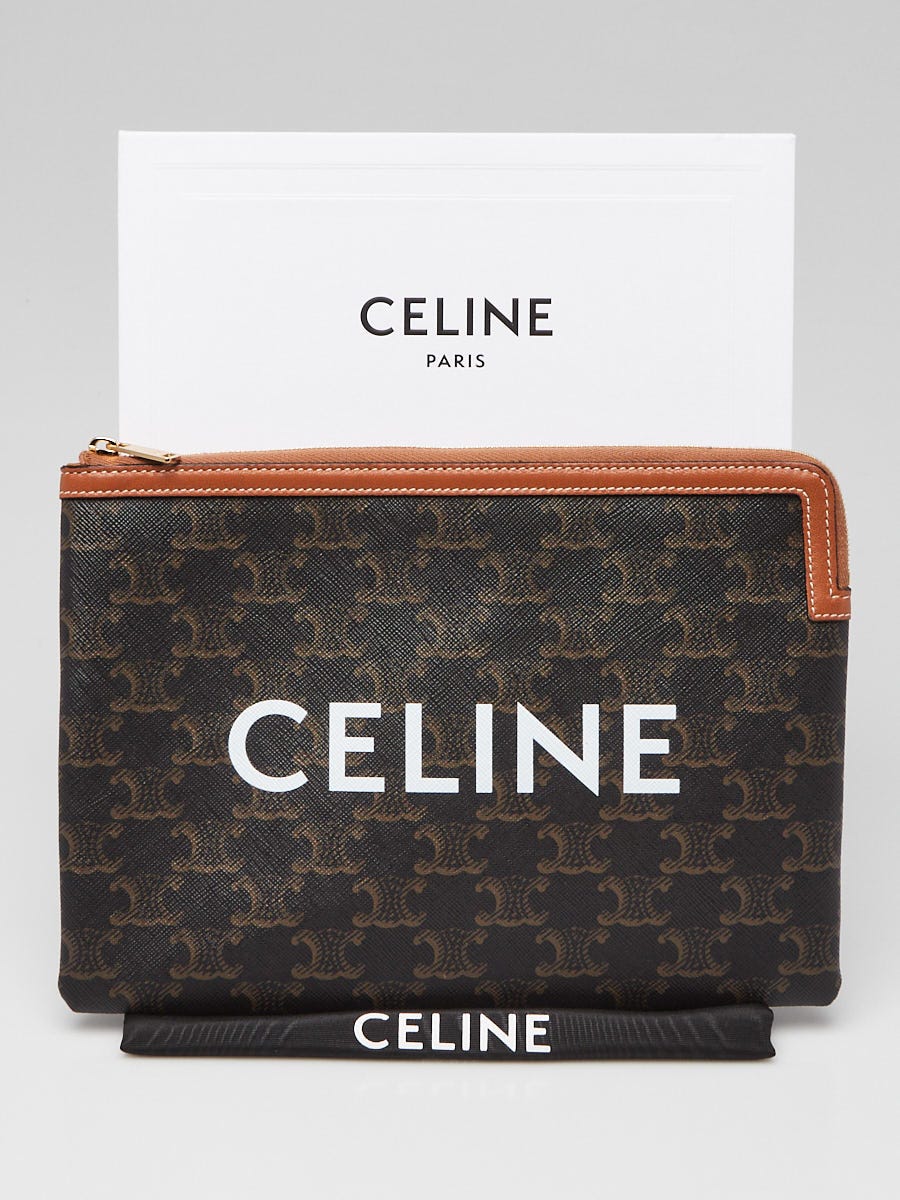 Celine Brown/Black Triomphe Coated Canvas Zip Medium Pouch Celine Brown/Black Triomphe Coated Canvas Zip Medium Pouch