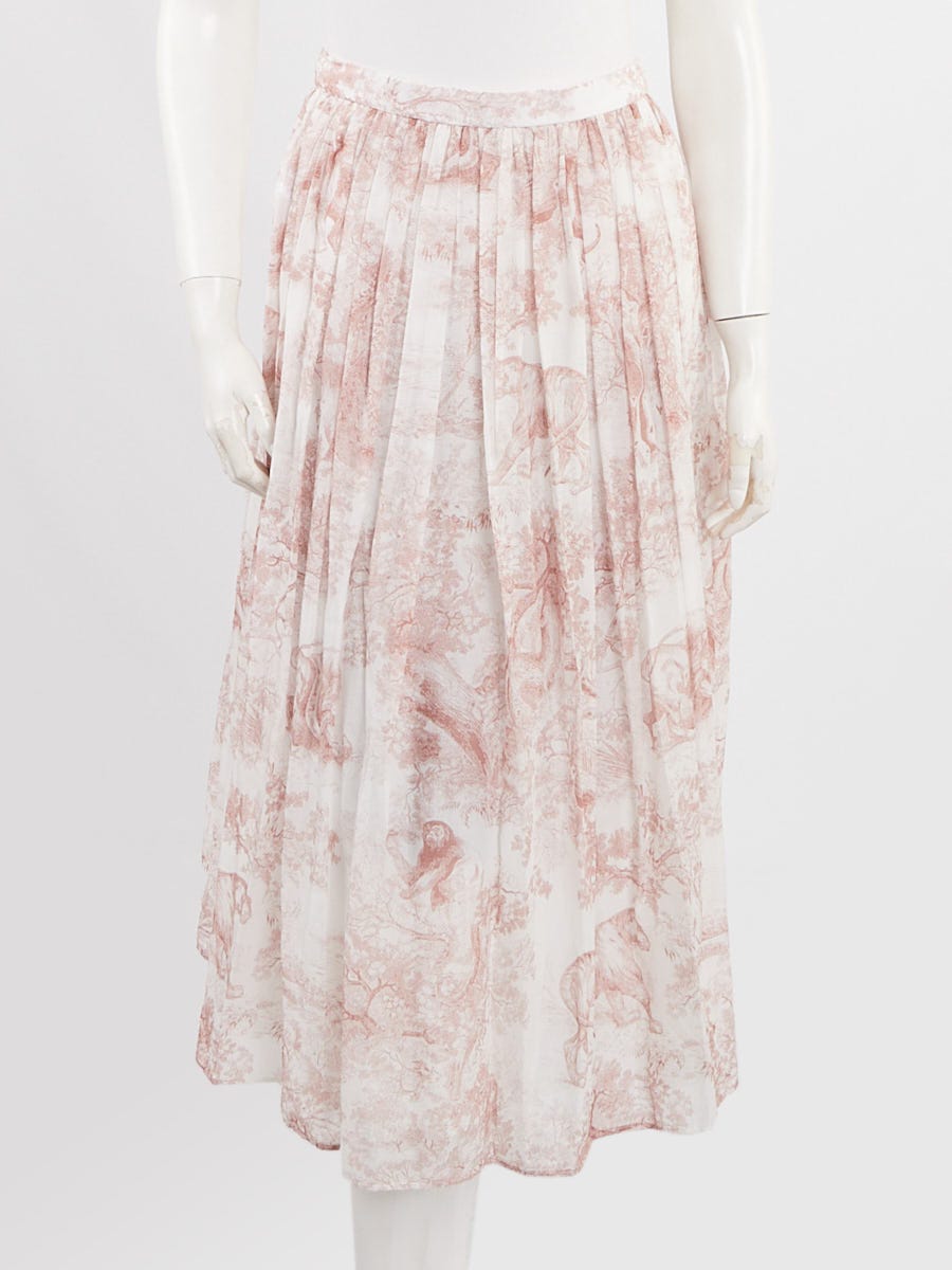 Christian Dior White/Red Cotton Toile de Jouy Pleated Skirt Christian Dior White/Red Cotton Toile de Jouy Pleated Skirt
