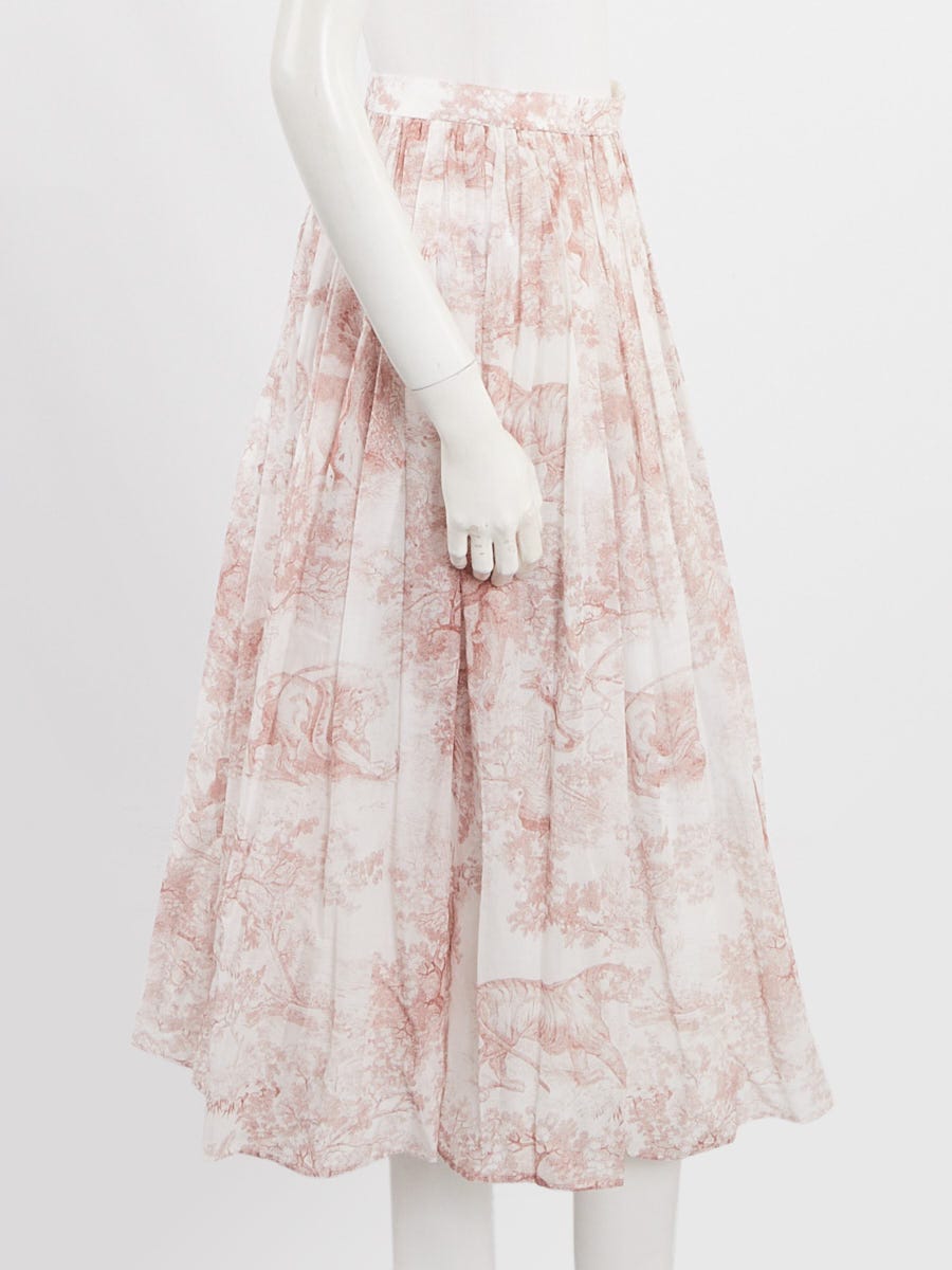 Christian Dior White/Red Cotton Toile de Jouy Pleated Skirt Size 6