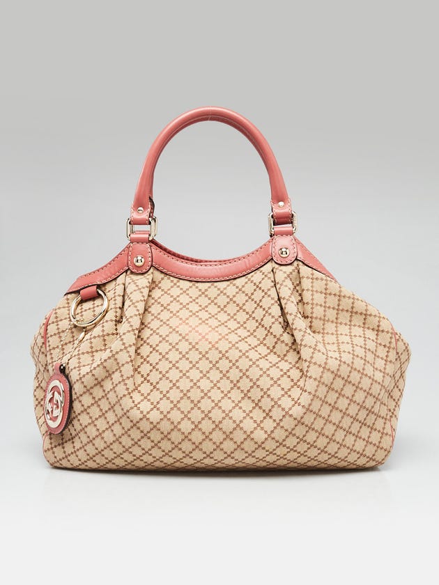 Gucci Beige/Pink Diamante Canvas Medium Sukey Bag